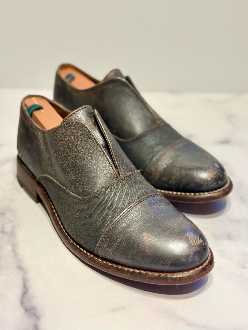 BED|STU Eden Distressed Gray Leather slip-on Loafers Cobbler Series (size 8.5)